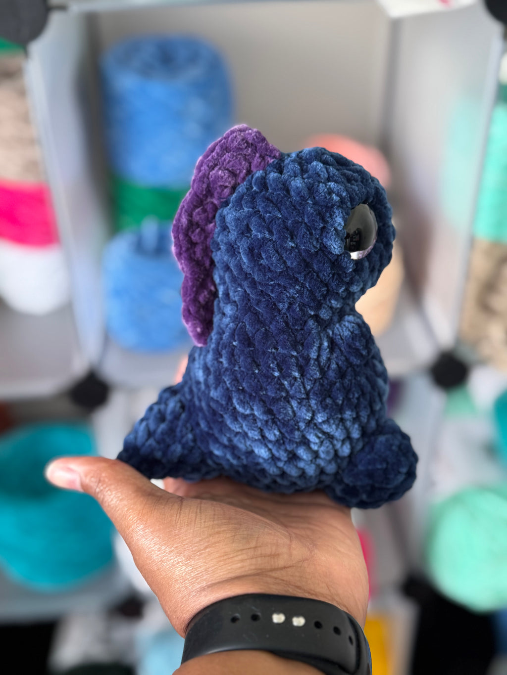 Hand-crocheted chubby Dino