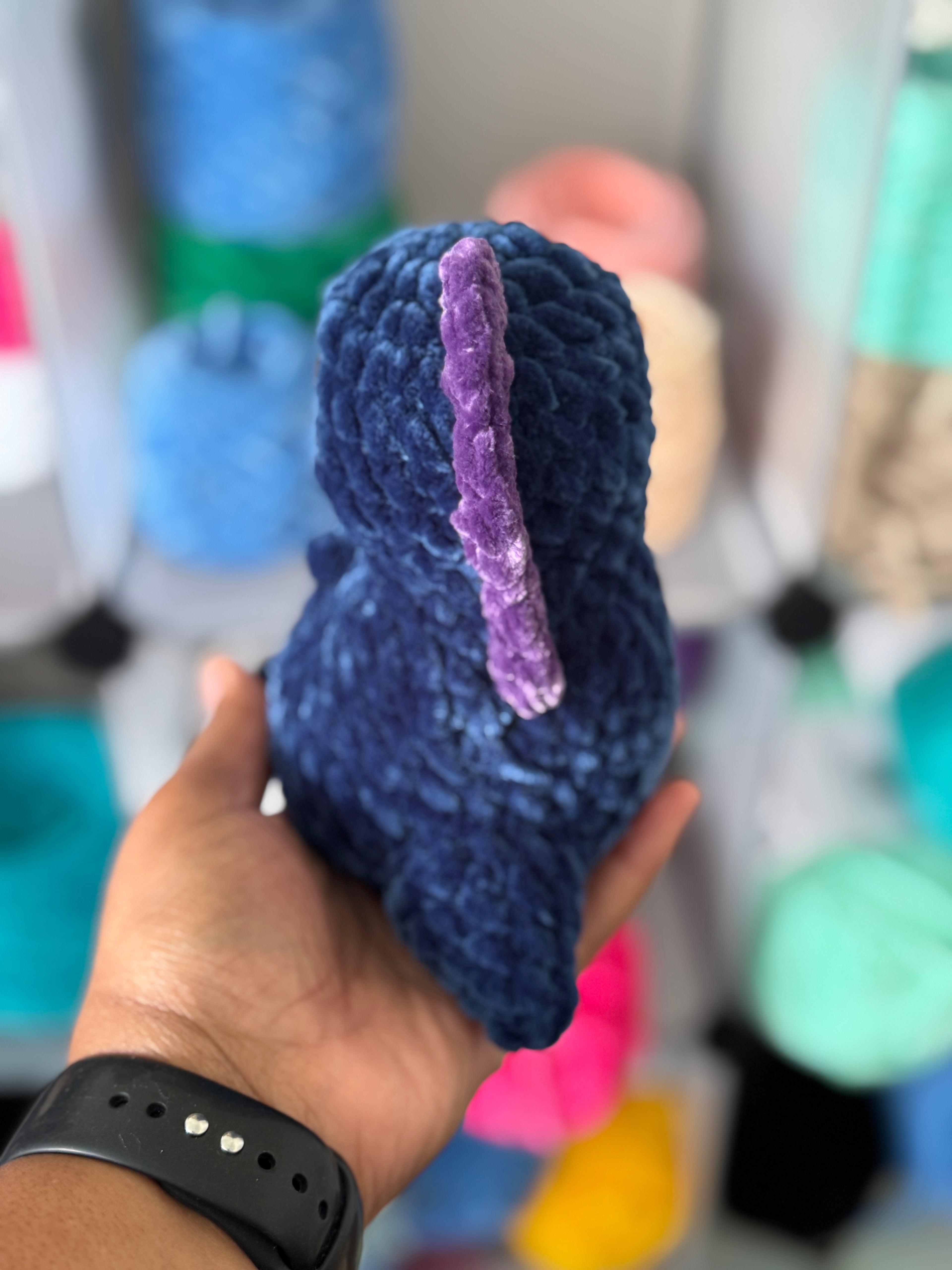 Hand-crocheted chubby Dino