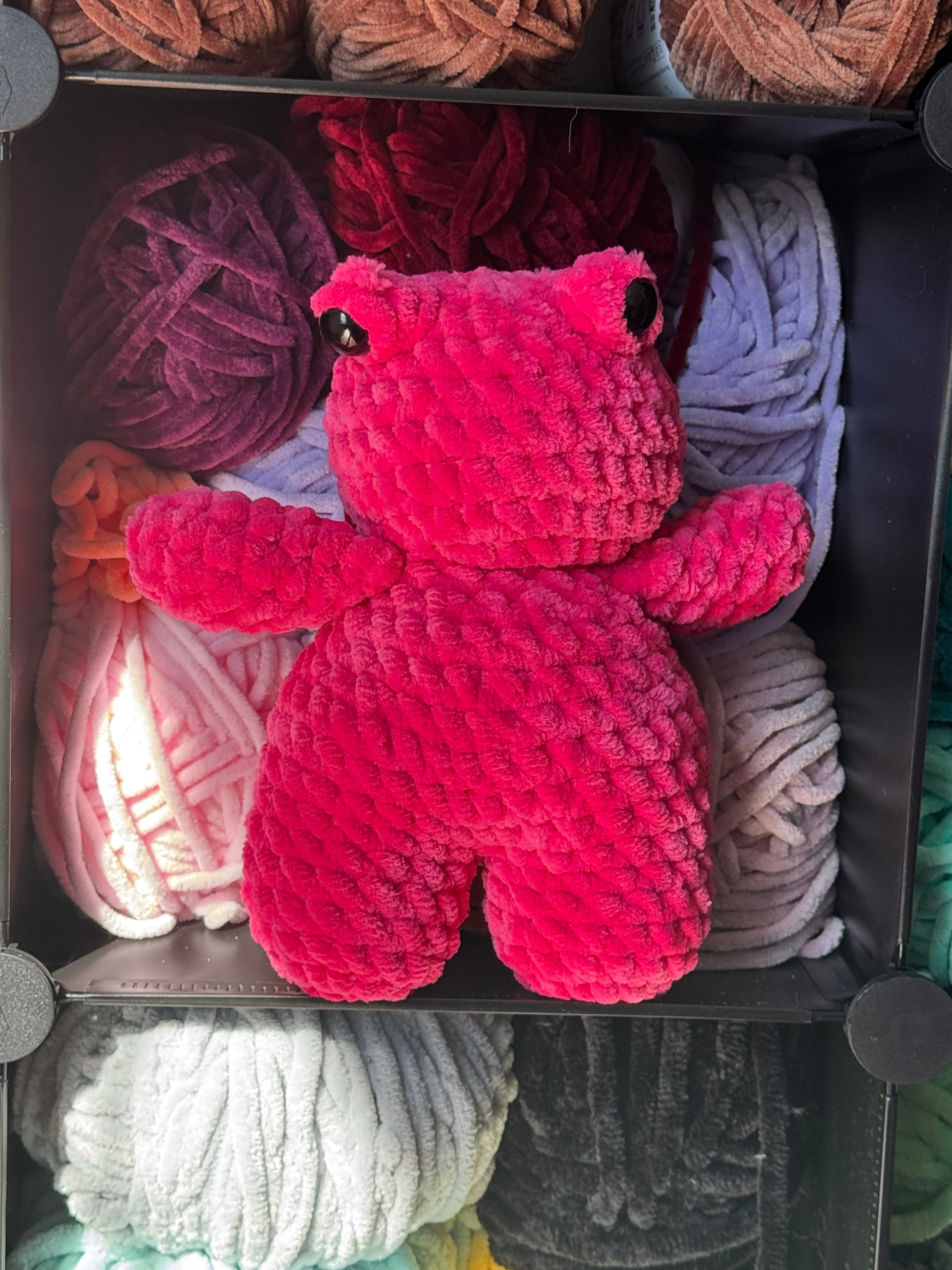 Hand-crocheted pink frog
