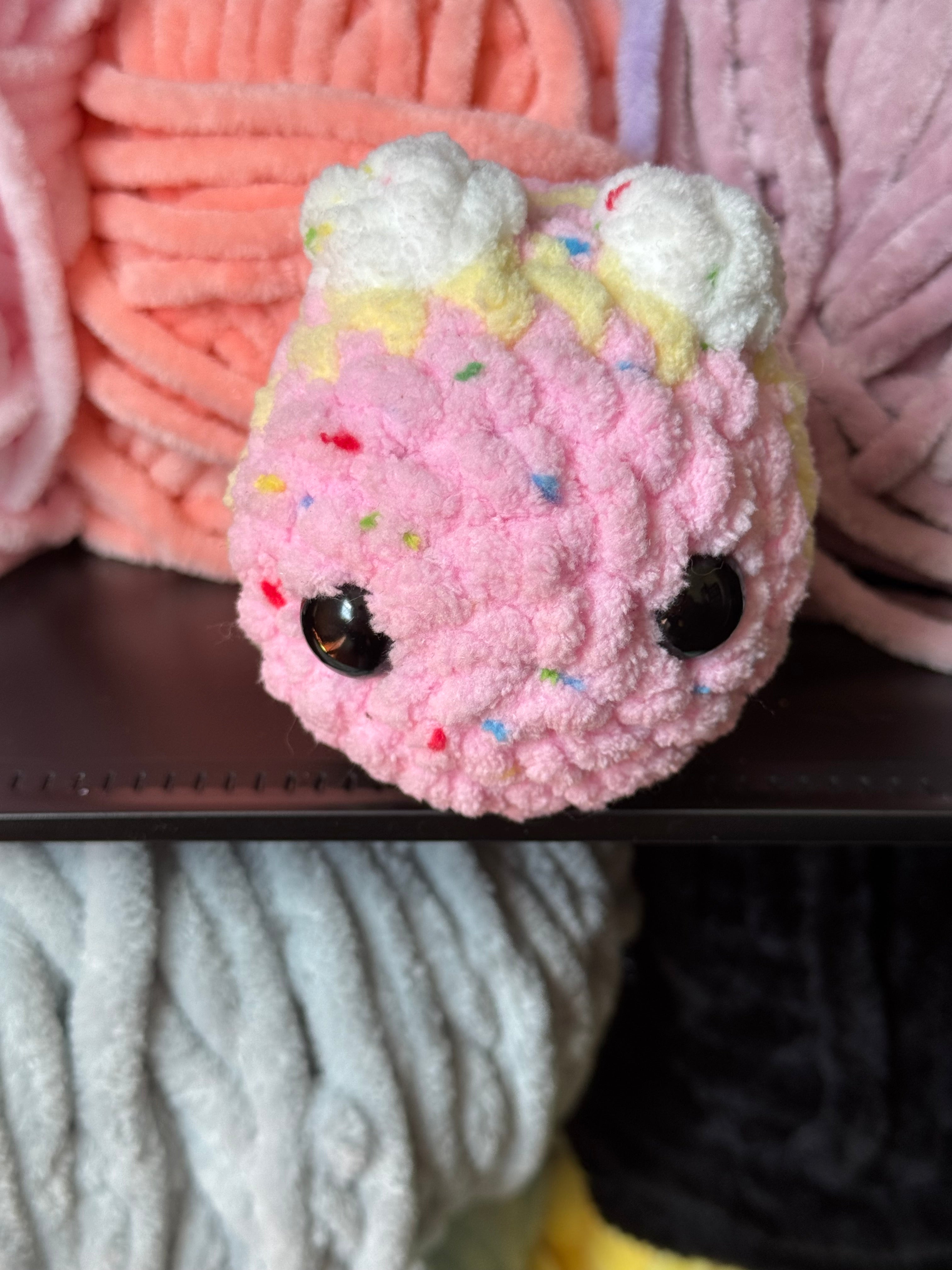 Hand-crocheted confetti bee