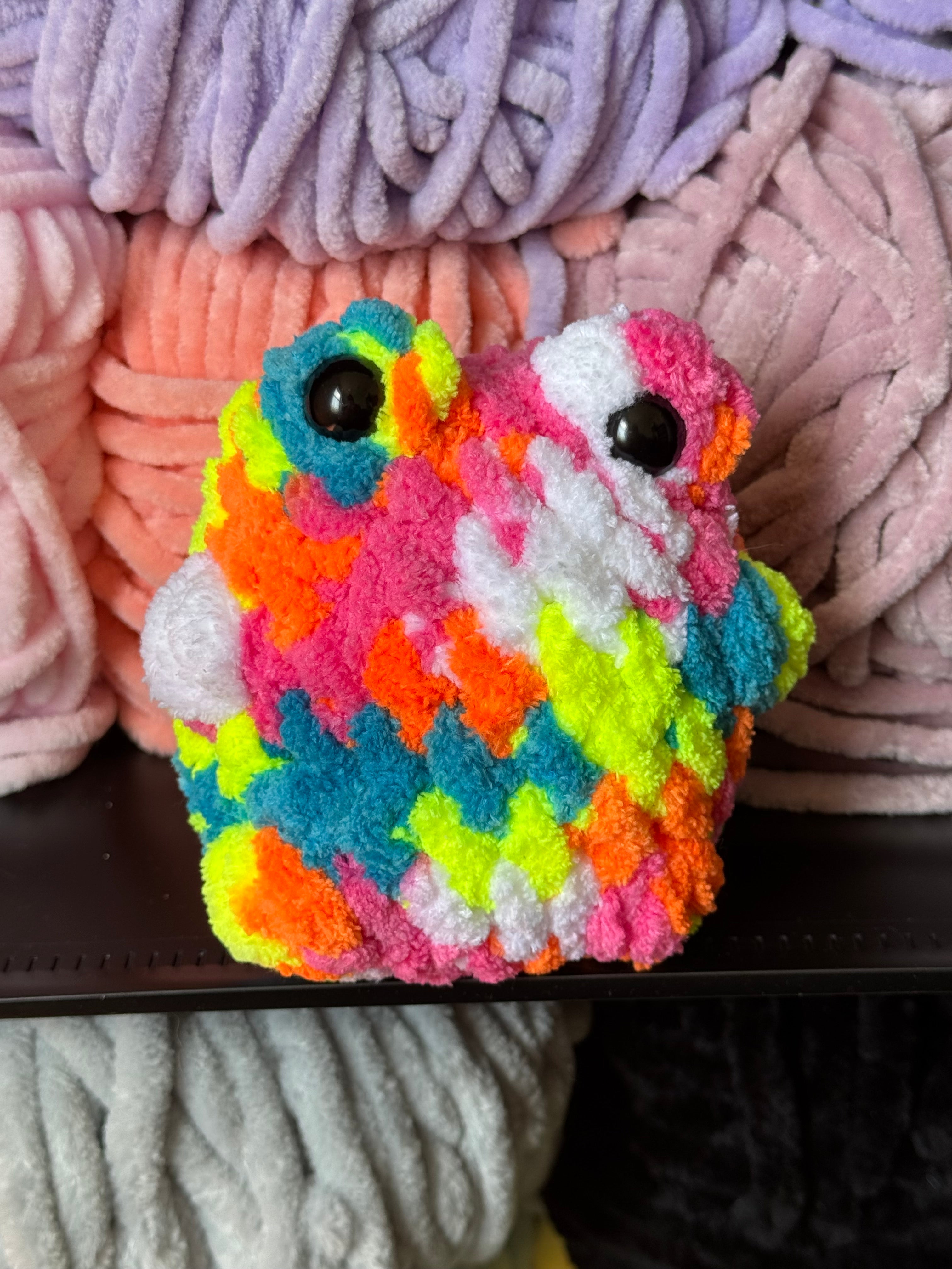 Hand-crocheted neon frog