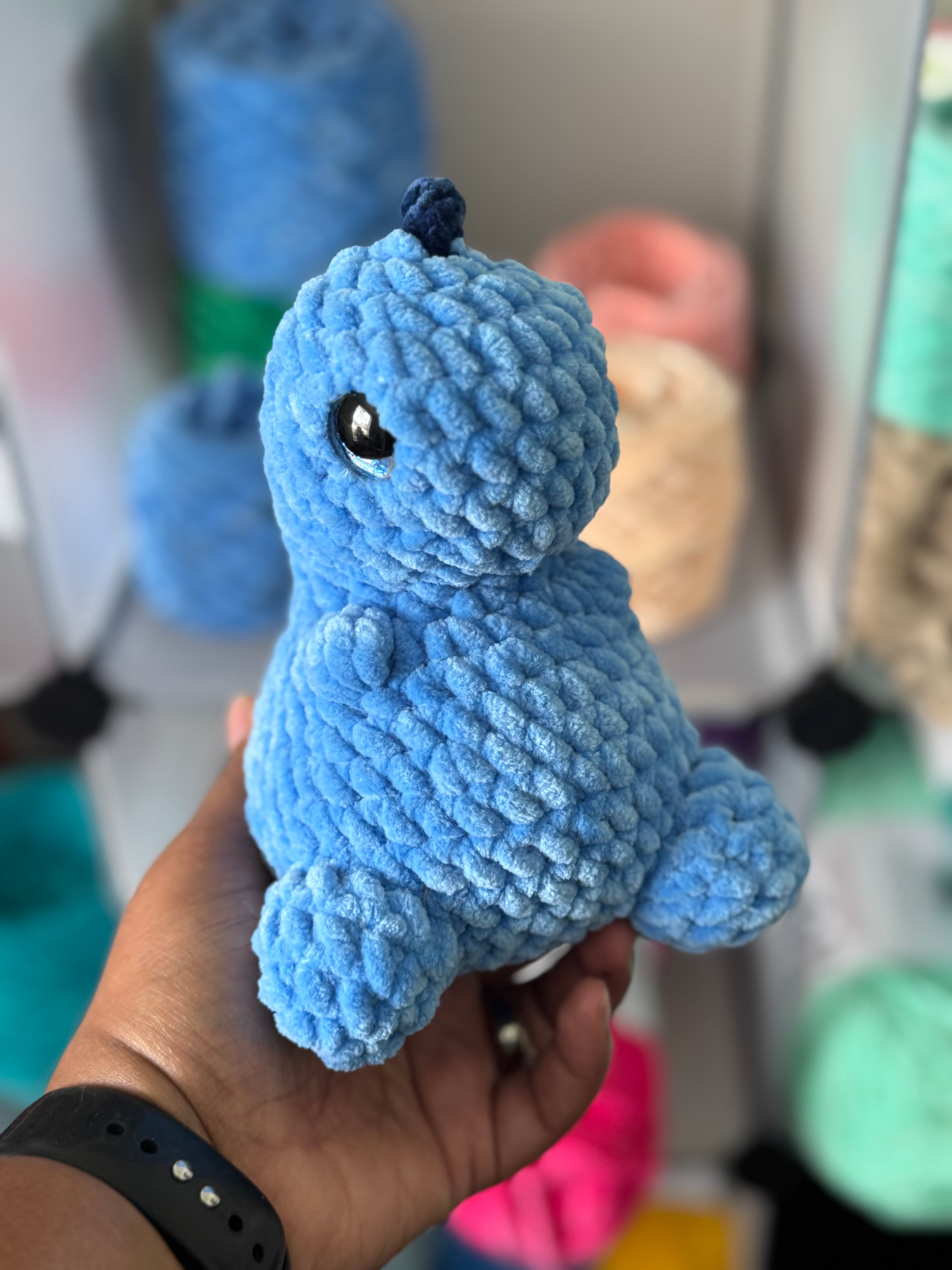 Hand-crocheted blue chonky Dino