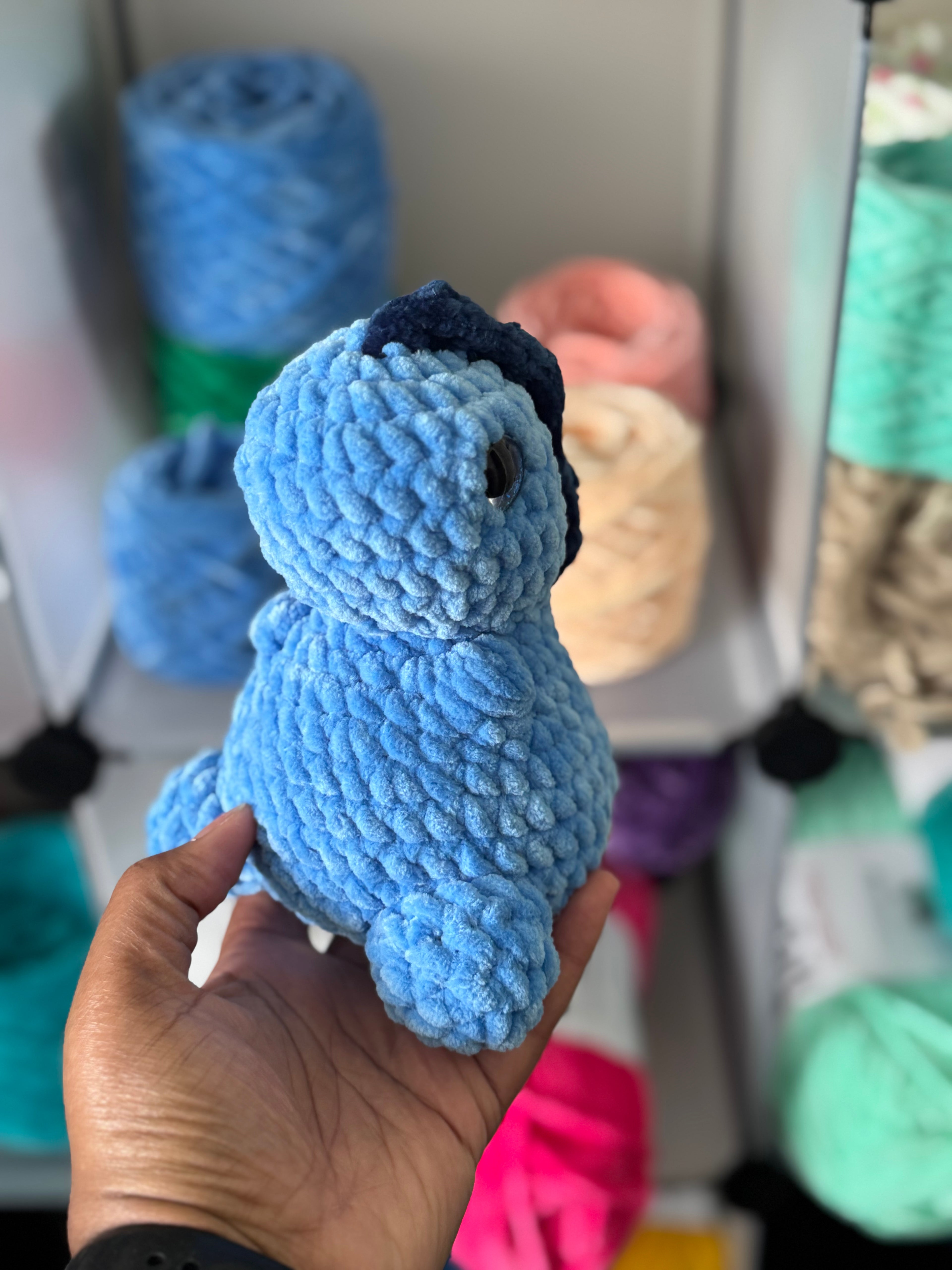 Hand-crocheted blue chonky Dino