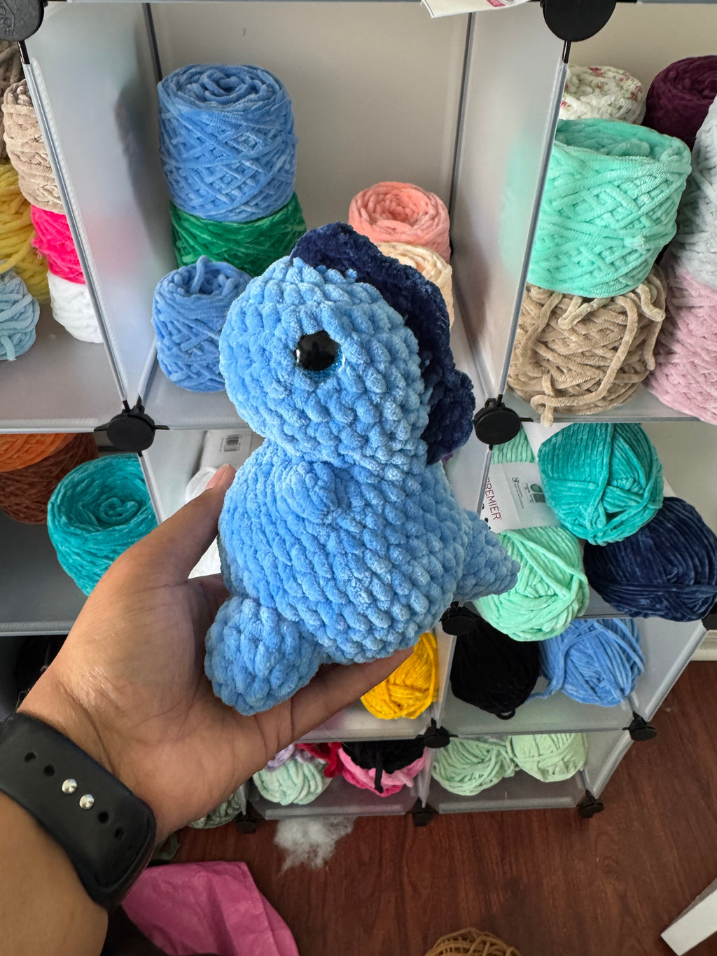 Hand-crocheted blue chonky Dino