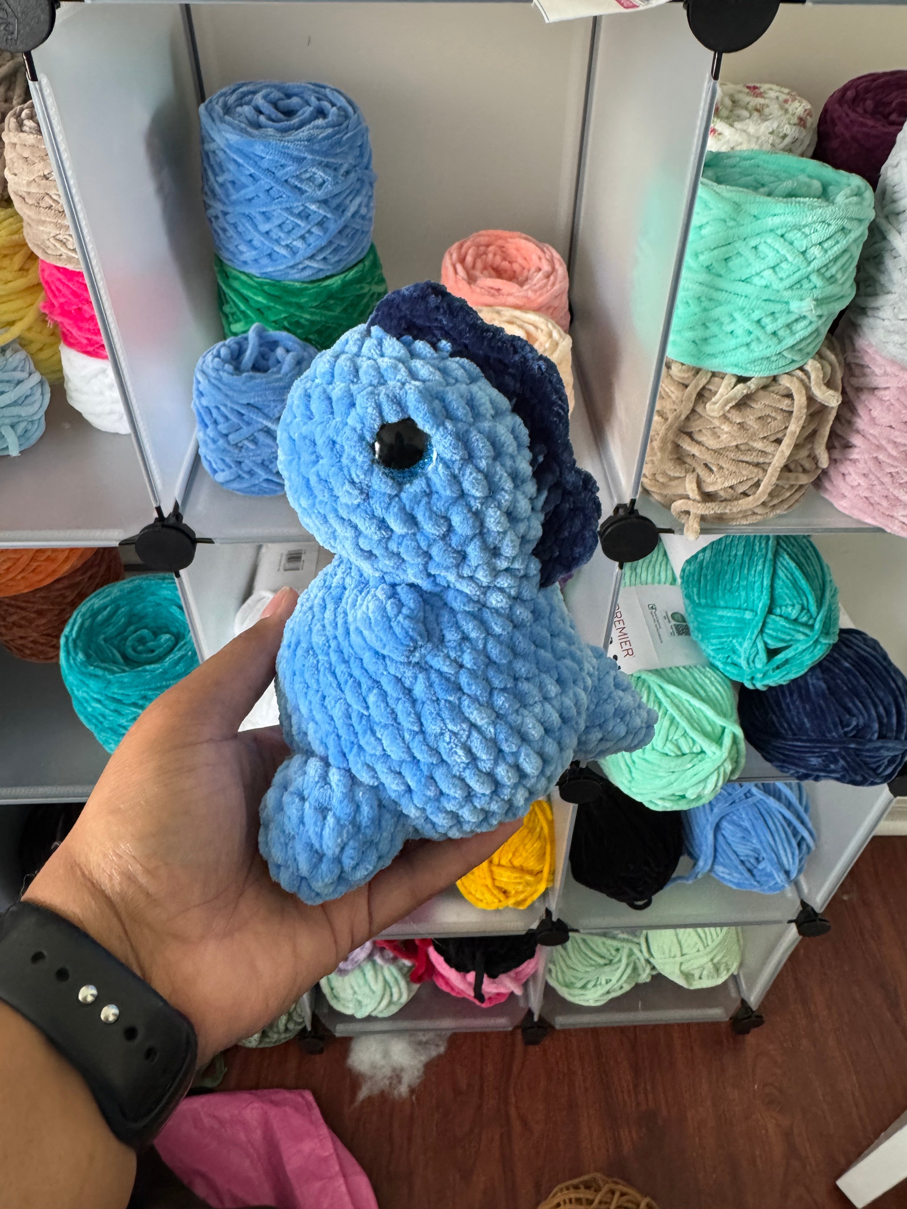 Hand-crocheted blue chonky Dino