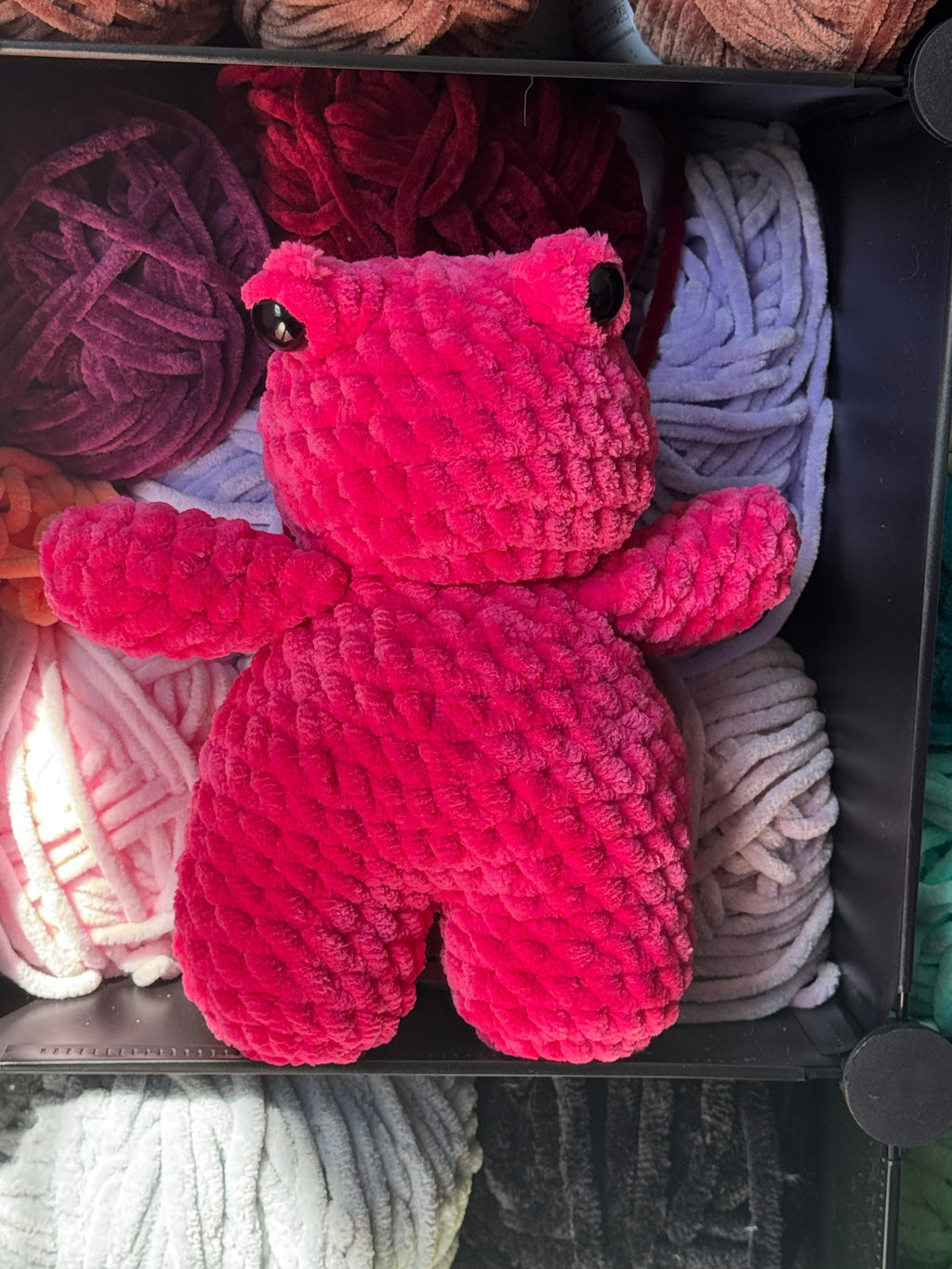 Hand-crocheted pink frog