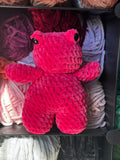 Hand-crocheted pink frog