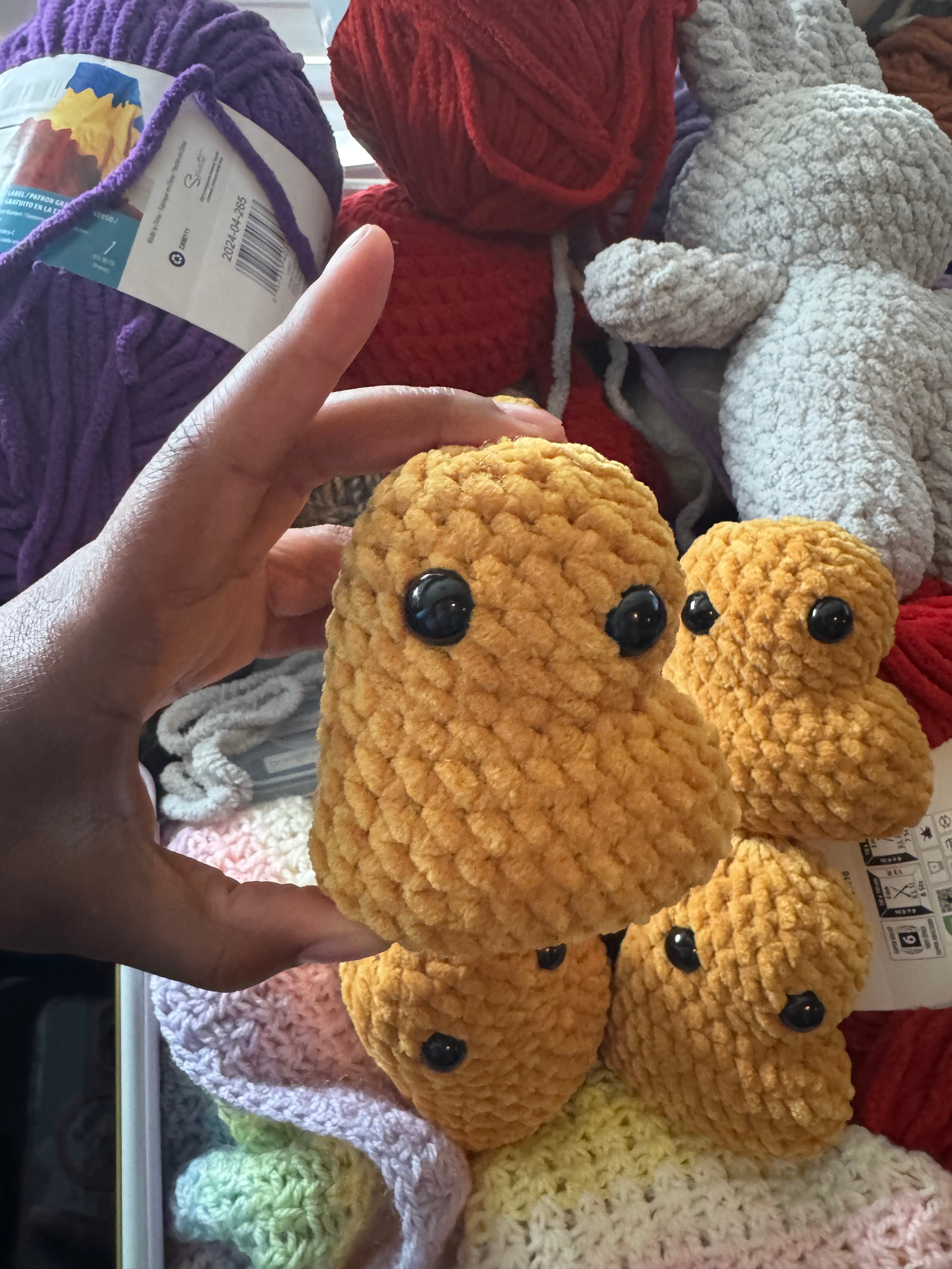 Hand-crocheted chicken nugget