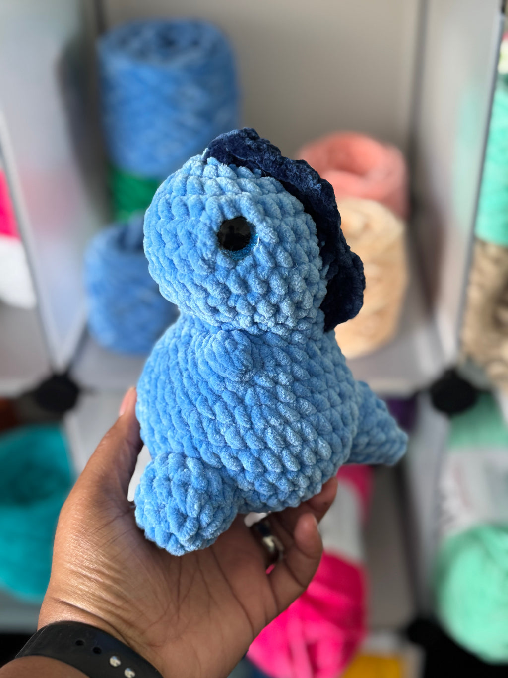 Hand-crocheted blue chonky Dino