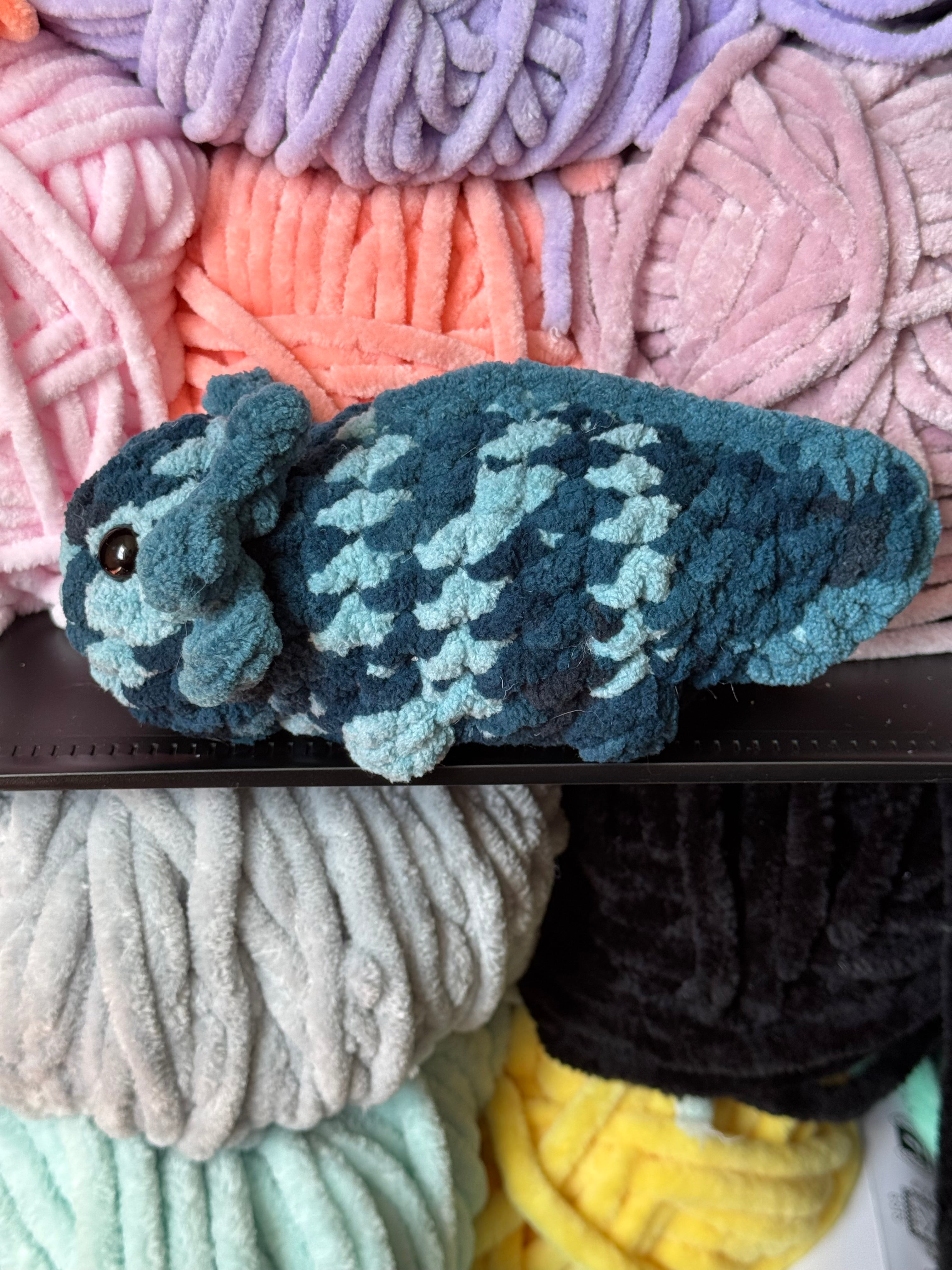 Hand-crocheted axolotl