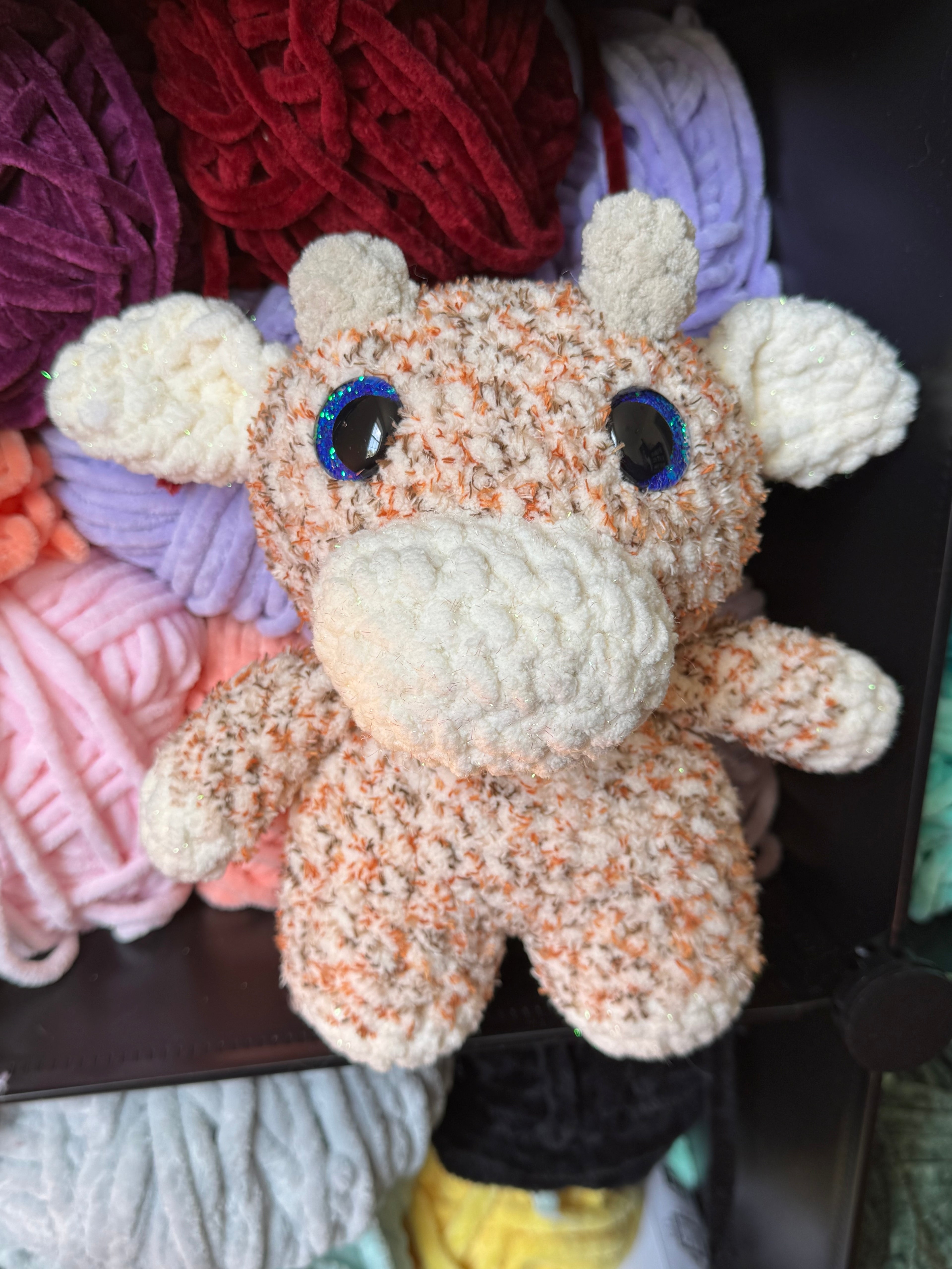 Hand-crocheted speckle cow